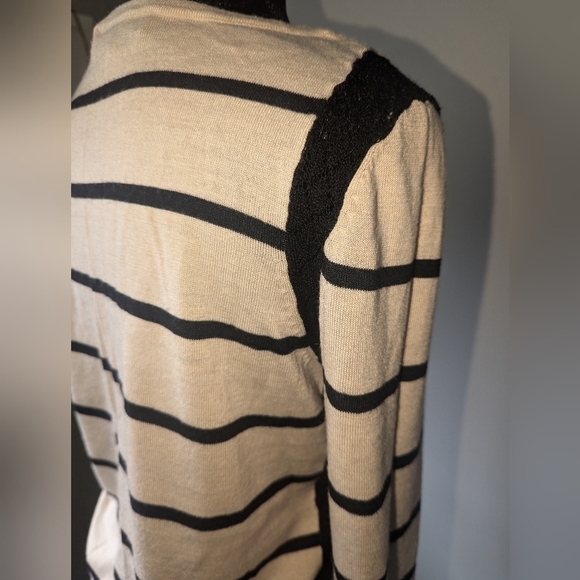 Loft Tan and Black Striped Blouse with Lace Detail - Picture 5 of 9